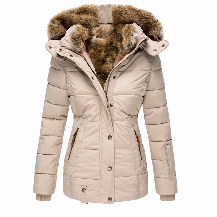 Women's Waterproof Winter Coat, Fitted Quilted Parka with Detachable Faux Fur Hood 3