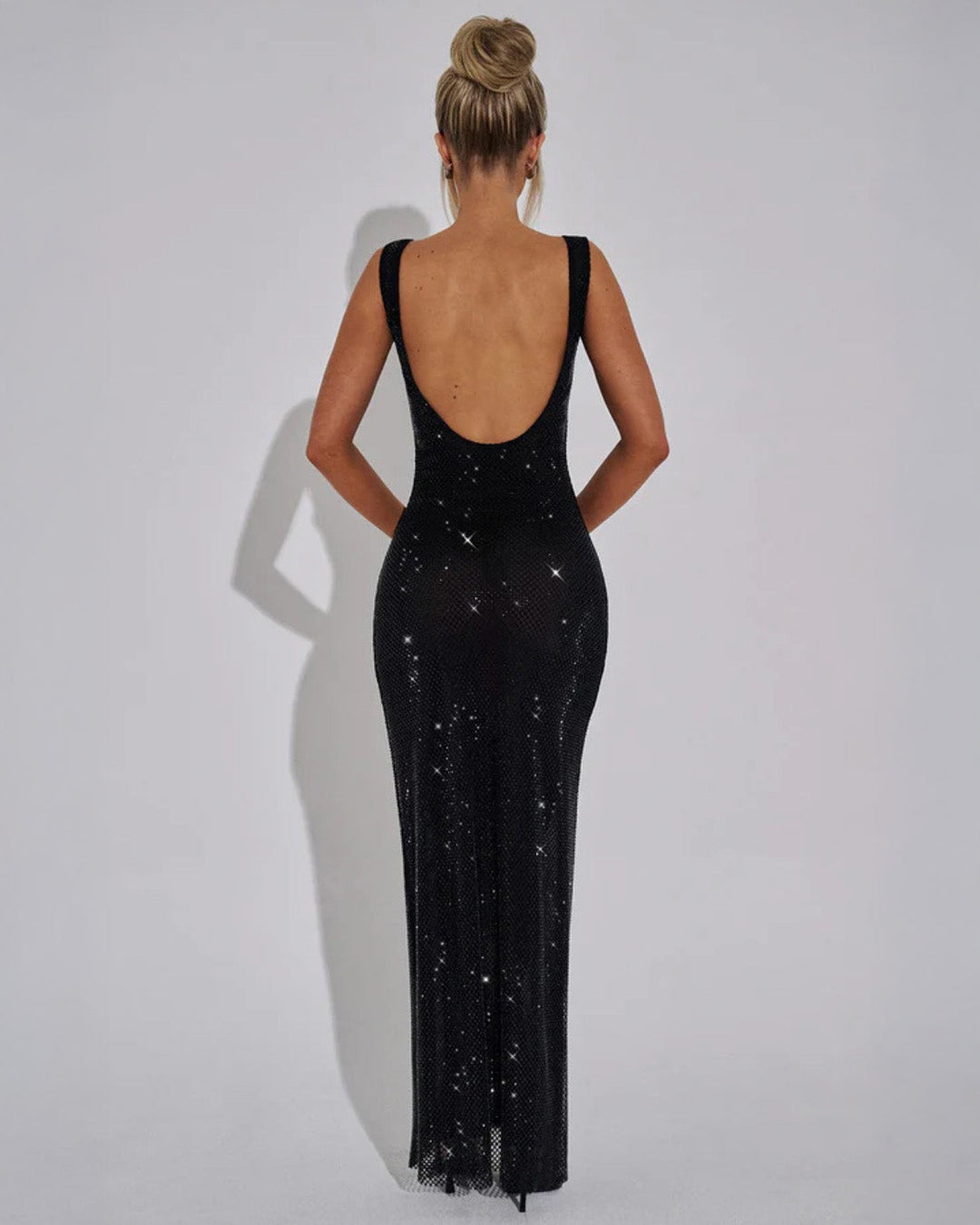 Rhinestone Square Neck Maxi Dress - Bodycon Evening Gown 12