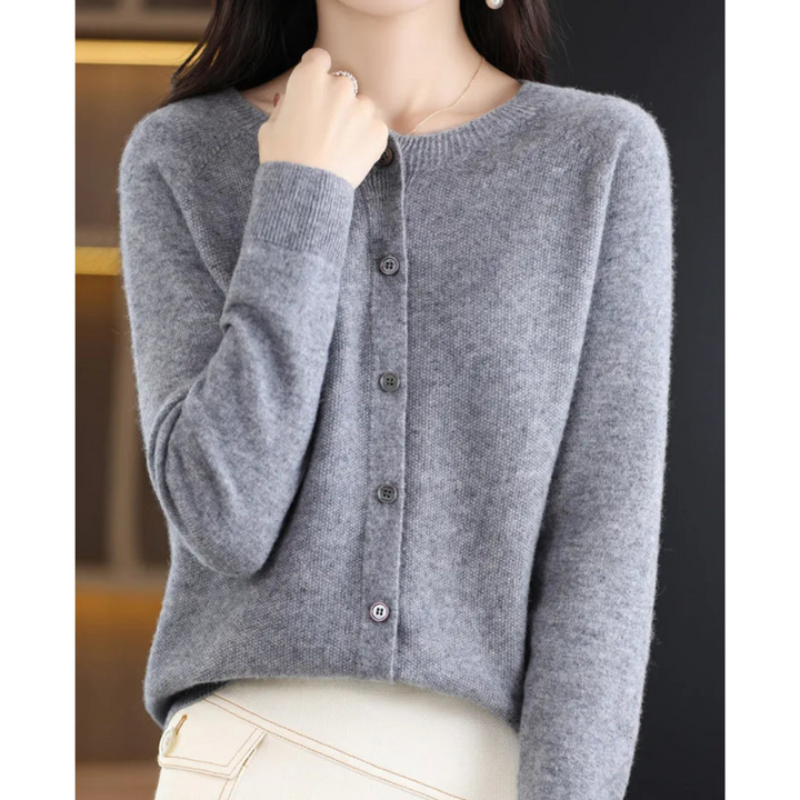 Merino Wool & Cashmere Cardigan for Women - Elegant O-Neck Winter Knit 7