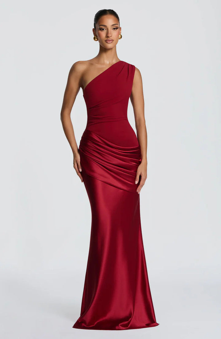Sidonie One-Shoulder Draped Satin Maxi Dress 21