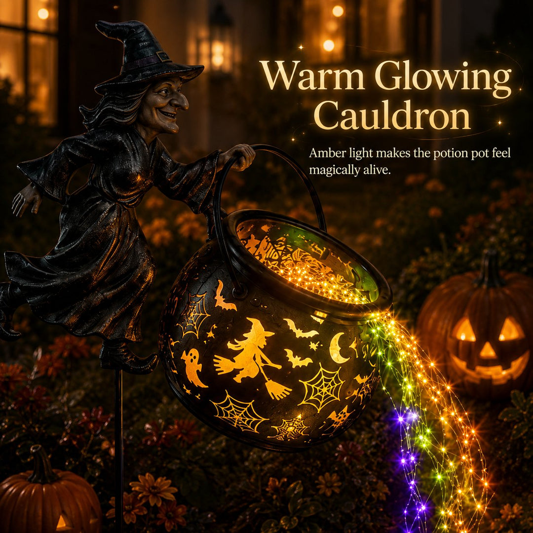 Halloween Witch Cauldron Garden Light with Colorful Glow and Spooky Projections 5