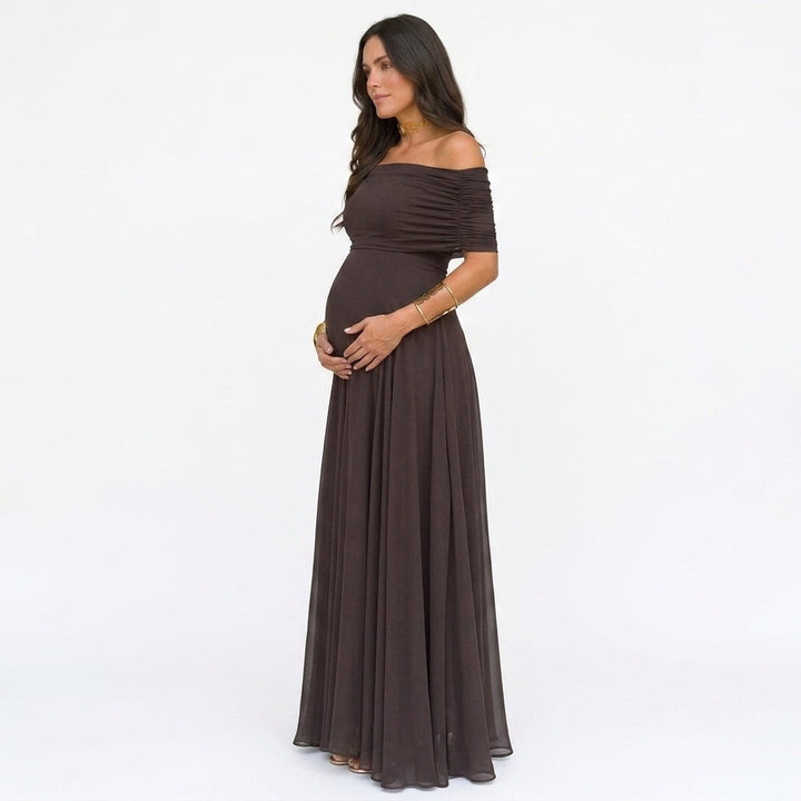 Off-Shoulder Floral Maternity Maxi Dress for Baby Showers and Photoshoots 2