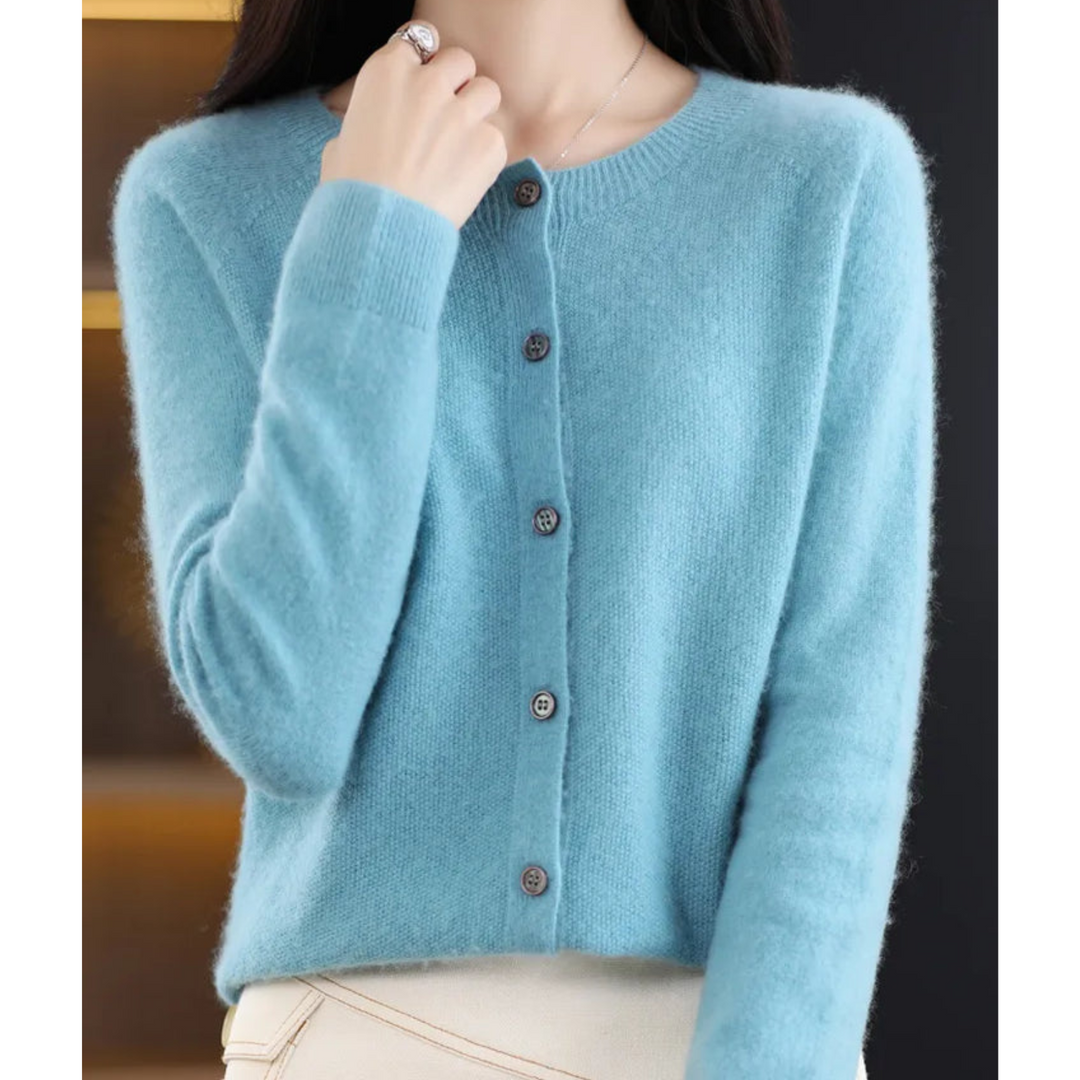 Merino Wool & Cashmere Cardigan for Women - Elegant O-Neck Winter Knit 4