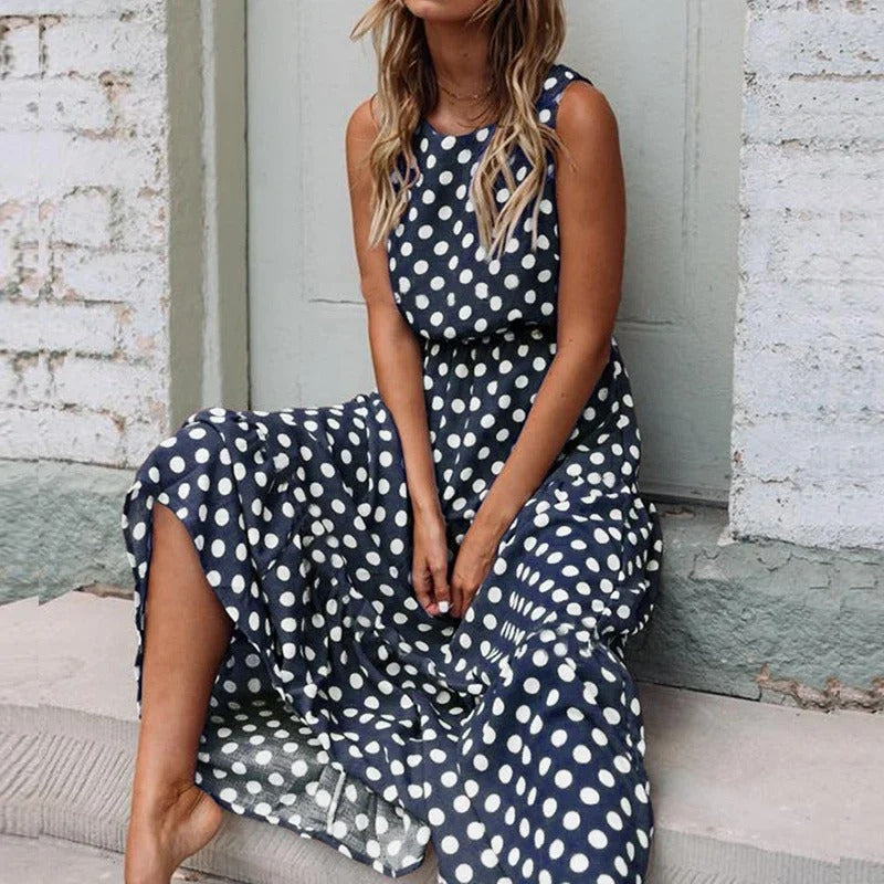 Sleeveless Polka Dot Dress with Defined Waist 5