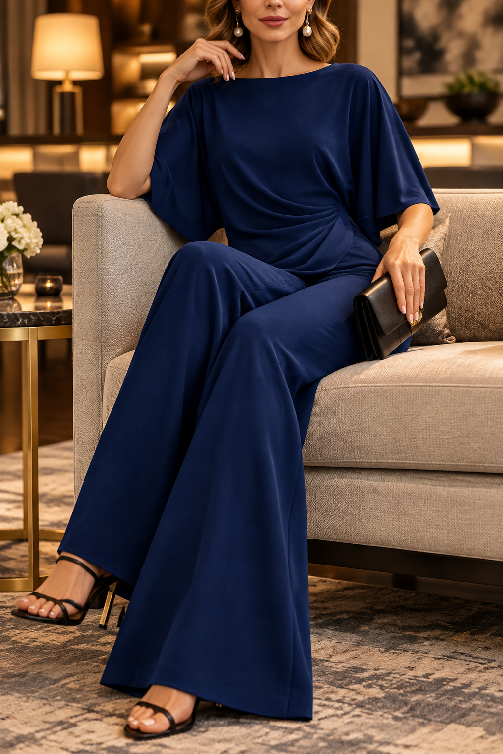Elegant Two-Piece Evening Set with Draped Waist
