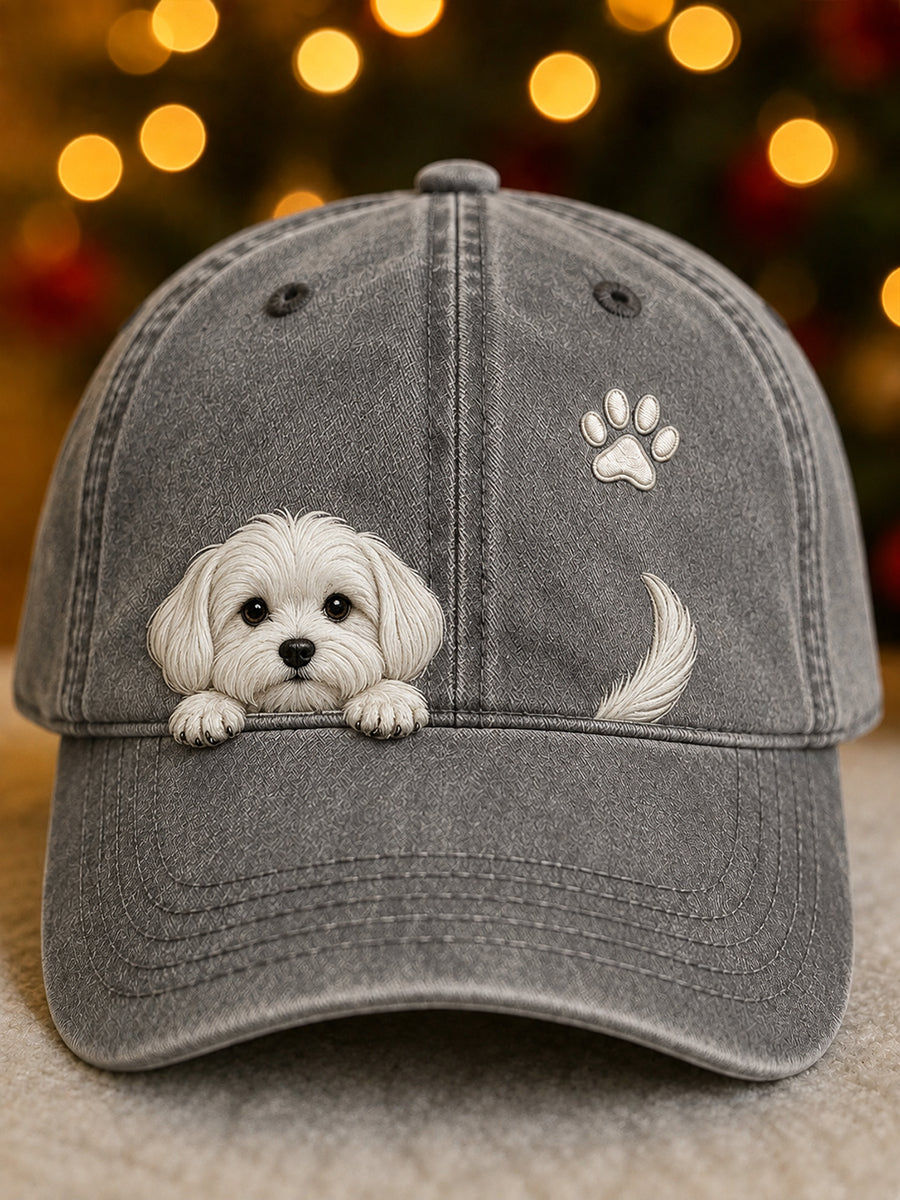 Washed Vintage Dog Graphic Baseball Cap with Adjustable Back Strap 4