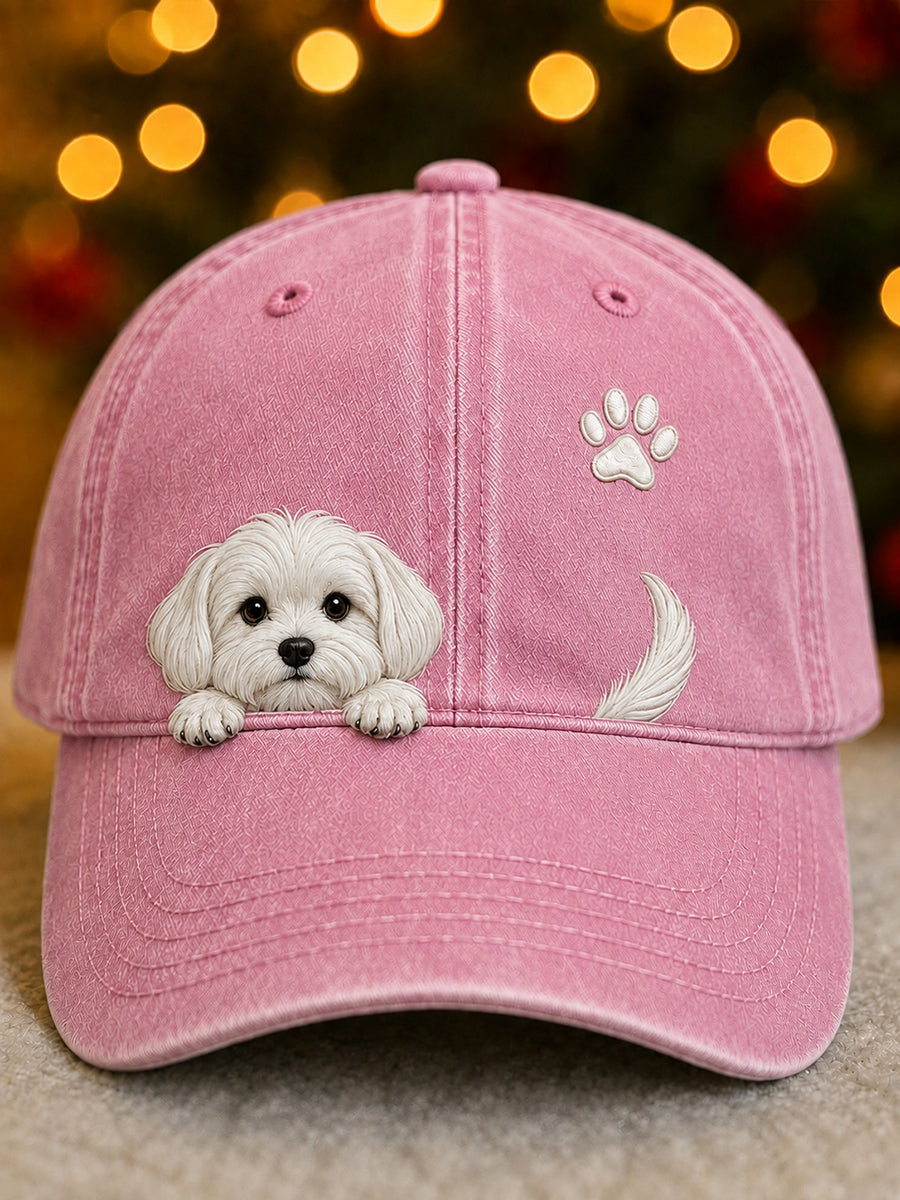 Washed Vintage Dog Graphic Baseball Cap with Adjustable Back Strap 2
