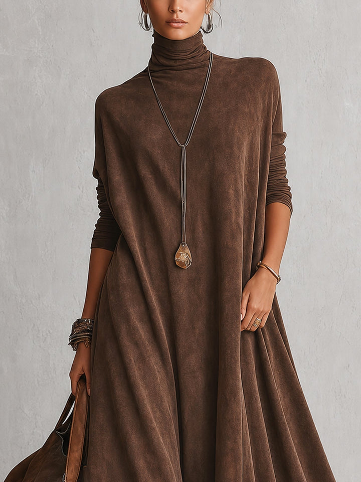 Women's Maxi Dress in Faux Suede with High Neck and Lace Hem 7