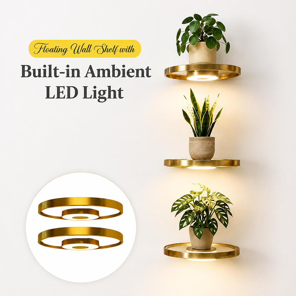 Glow Wall Shelf – Floating LED Display for a Cozy Clutter-Free Look 6