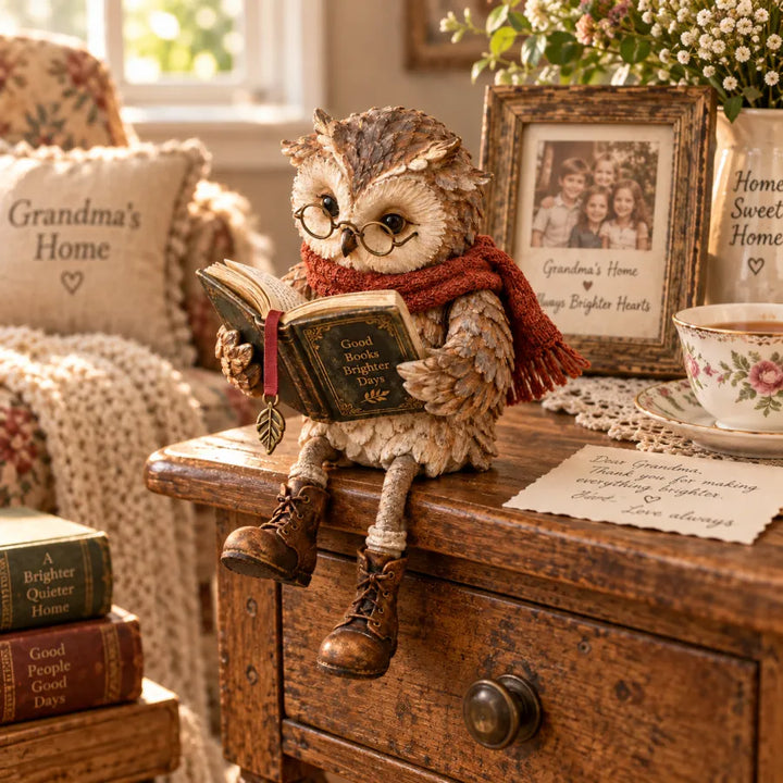 Reading Owl Decorative Figurine with Glasses, Book, Scarf and Boots 8