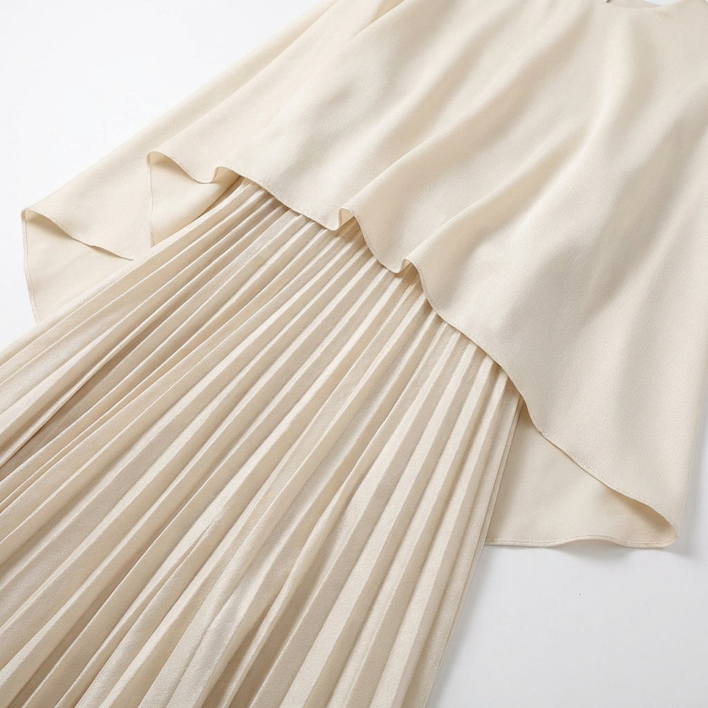 Pleated High Neck Maxi Dress in Flowy Chiffon-Style Fabric 4