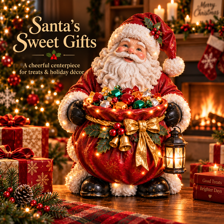 Christmas Candy Bowl with Warm Glow, Festive Character Figure 1