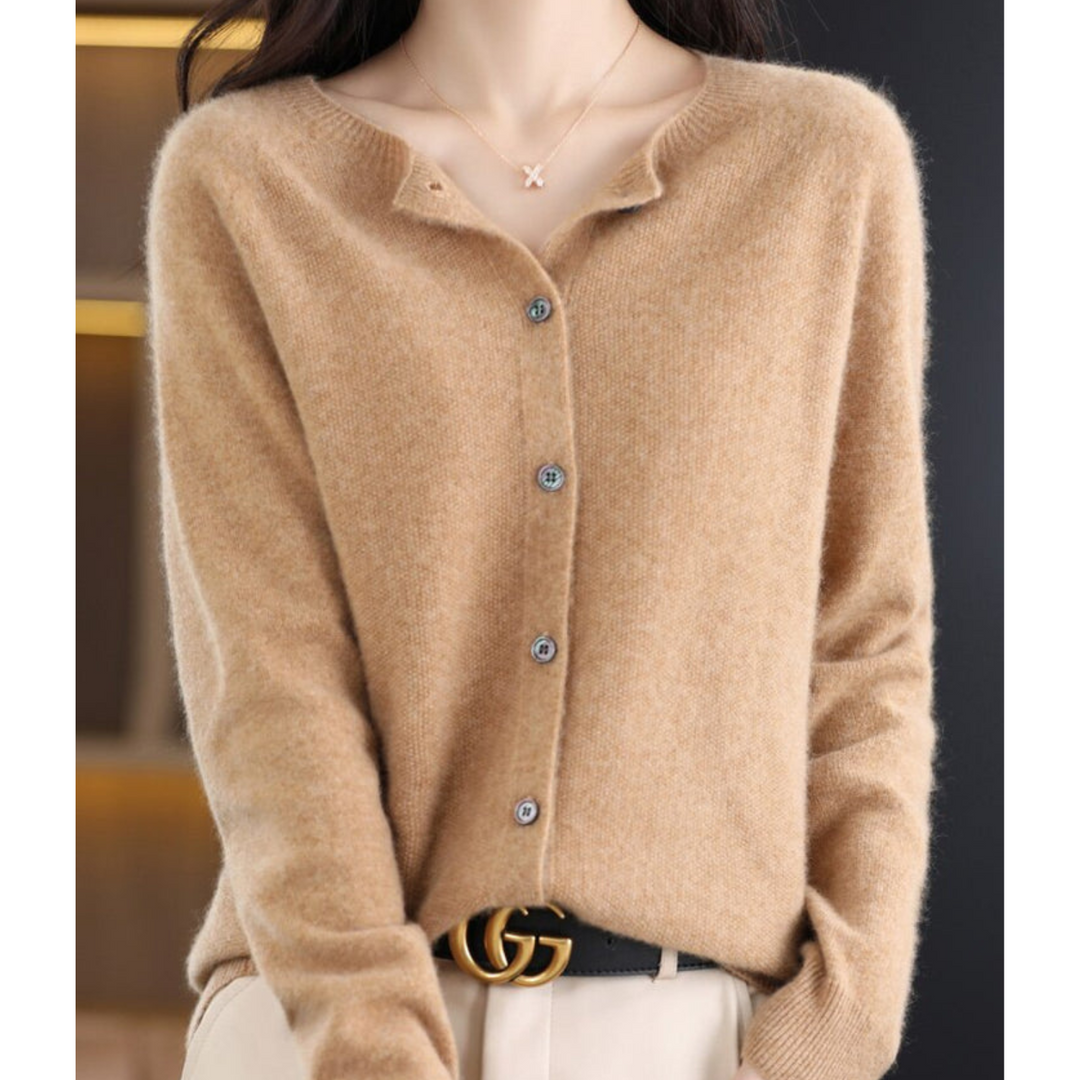 Merino Wool & Cashmere Cardigan for Women - Elegant O-Neck Winter Knit 11
