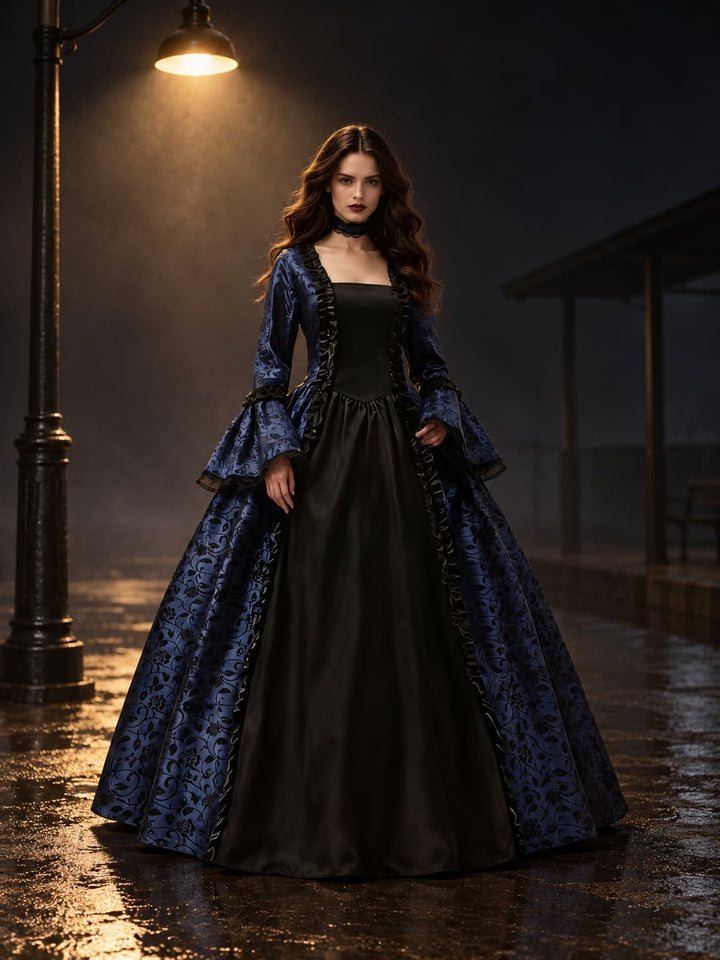 Women's Gothic Vampire Halloween Costume Dress with Flared Sleeves 1