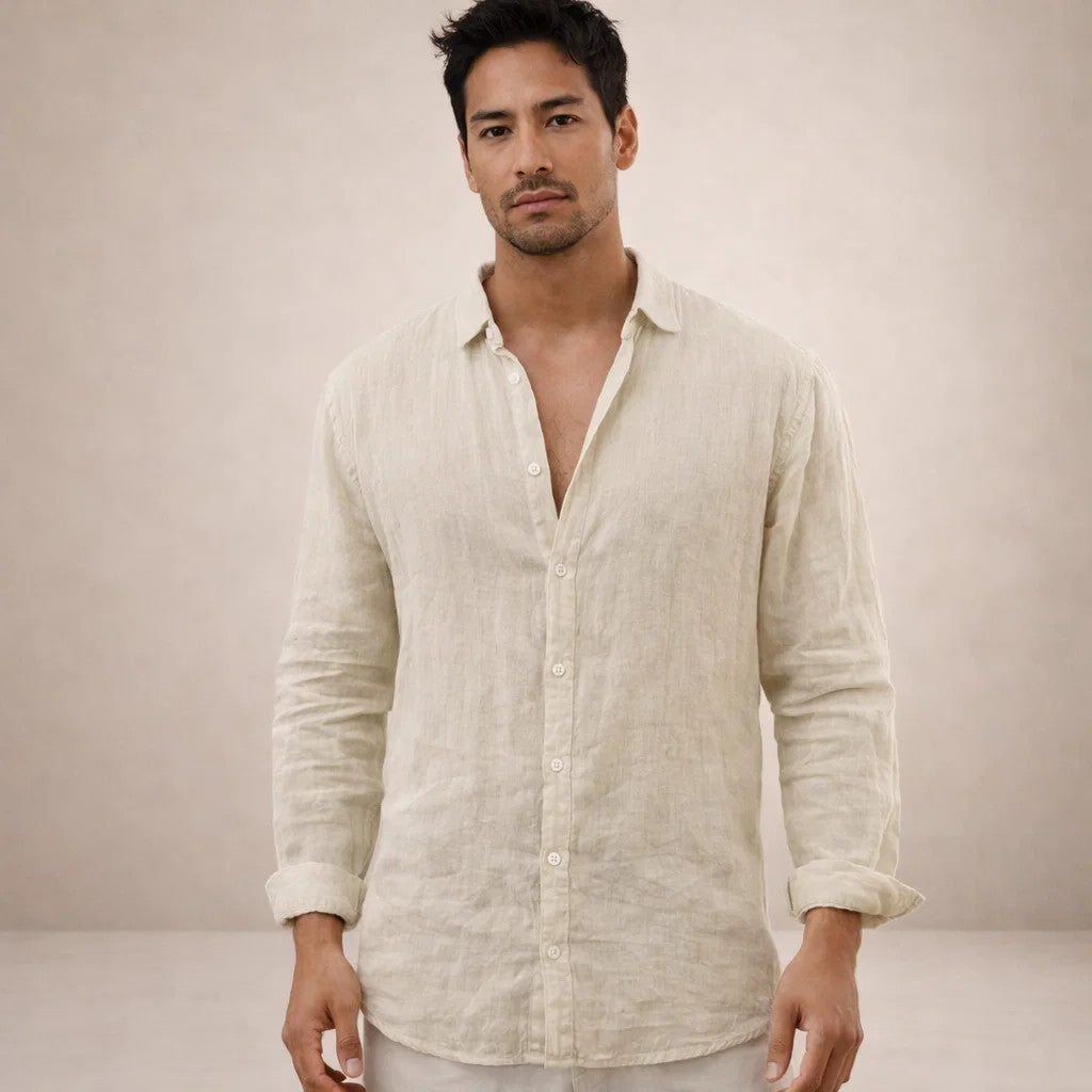 Men's Regular Fit Linen Button-Down Casual Shirt 11
