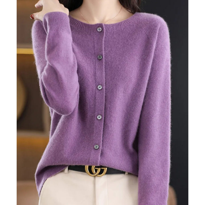 Merino Wool & Cashmere Cardigan for Women - Elegant O-Neck Winter Knit 9