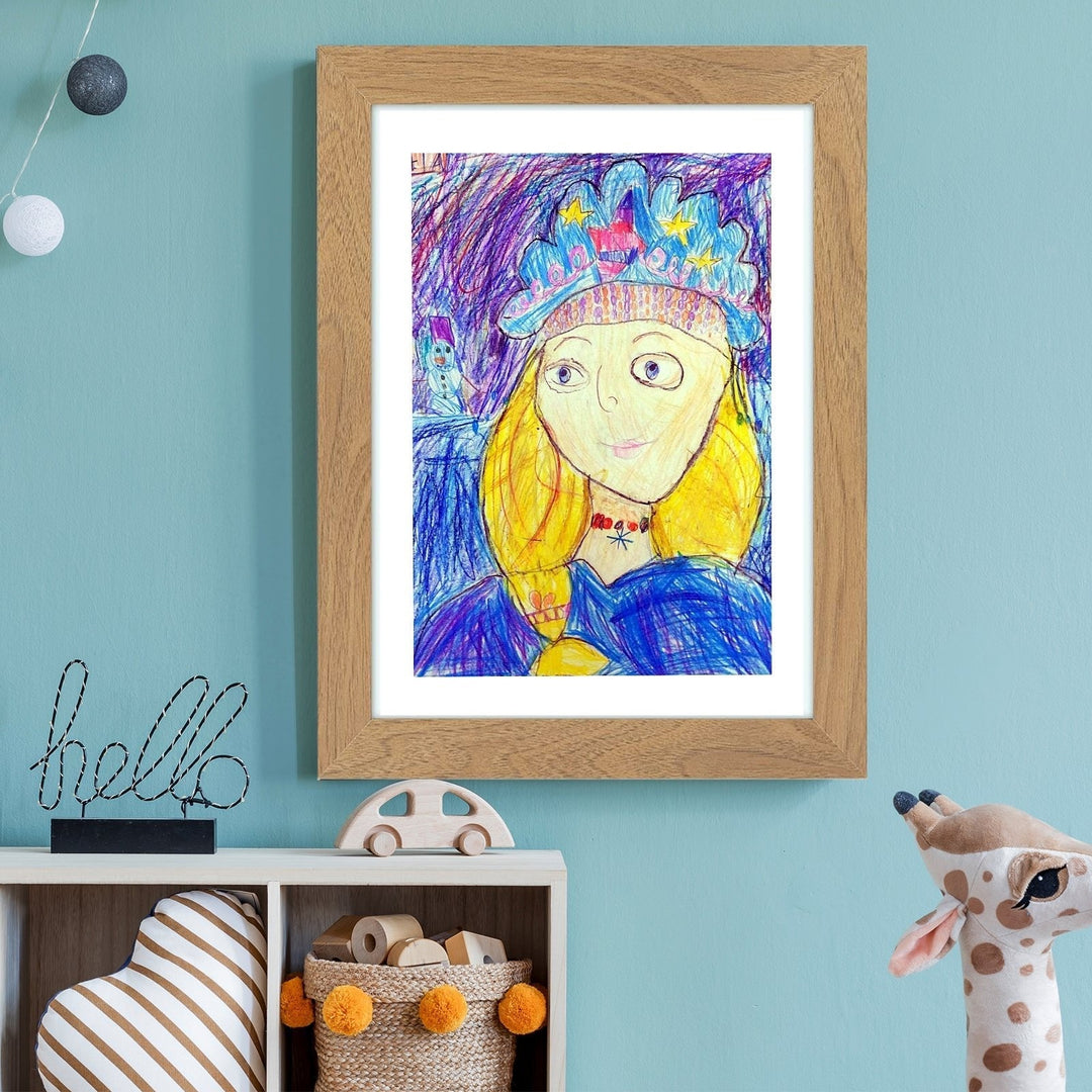 Kids Art Frame with Hinged Opening for A4 Drawings, Holds Up to 150 Pieces, MDF and Tempered Glass 15