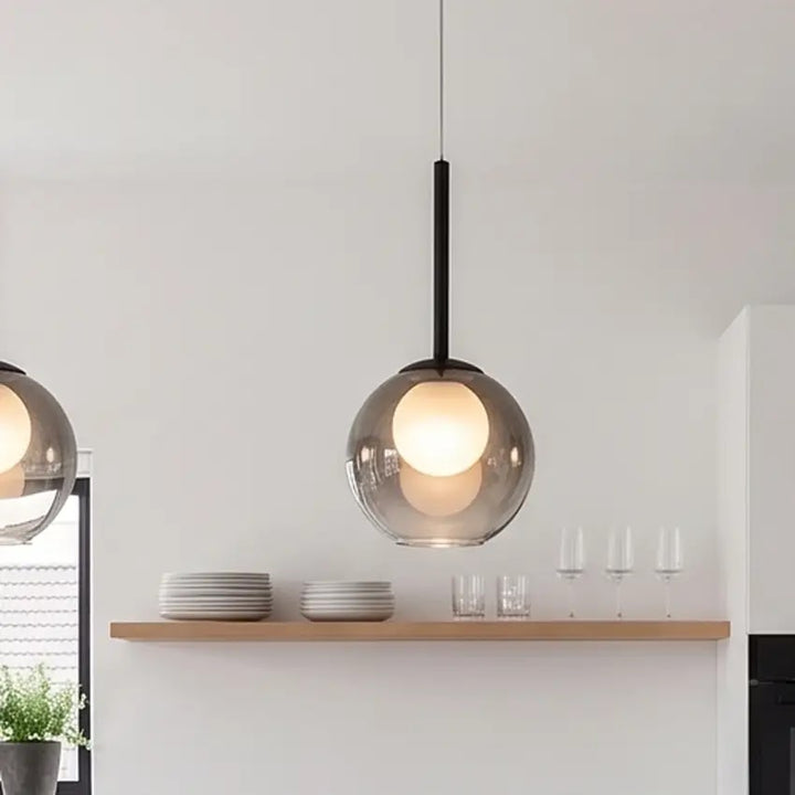 Glass Globe Pendant Light 8 in, Smoke Gray or Amber 11