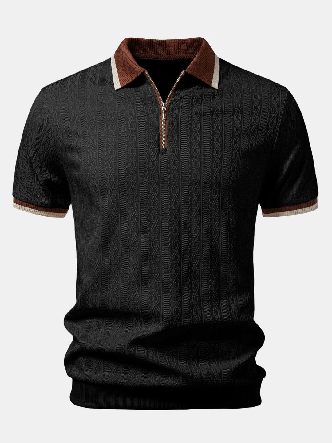 Men's Textured Knit Quarter Zip Polo Shirt, Tailored Fit 3