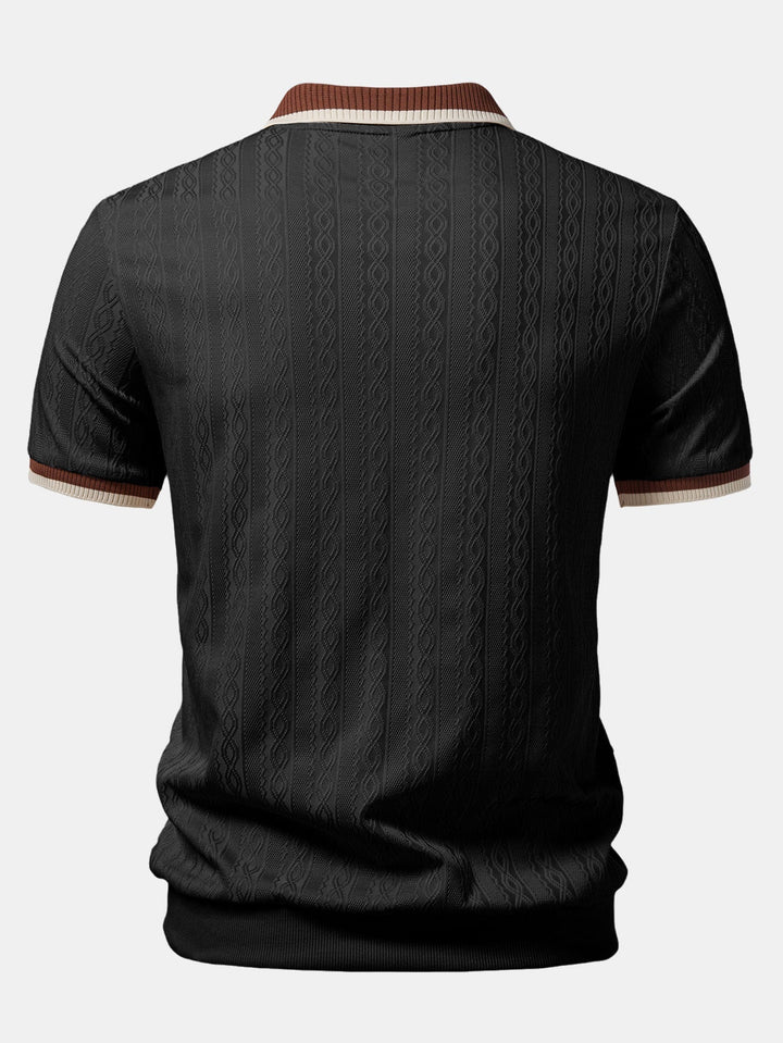 Men's Textured Knit Quarter Zip Polo Shirt, Tailored Fit 4