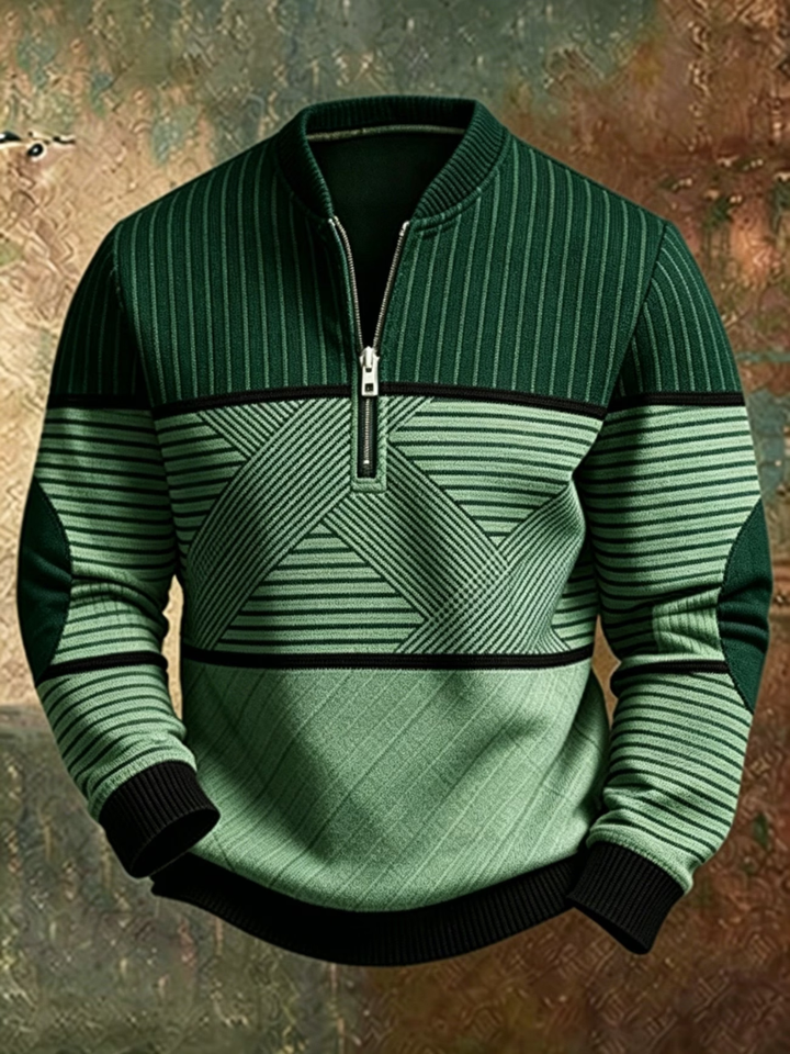 Men's Mock Neck Sweater with Graphic Pattern and Half Zip 5