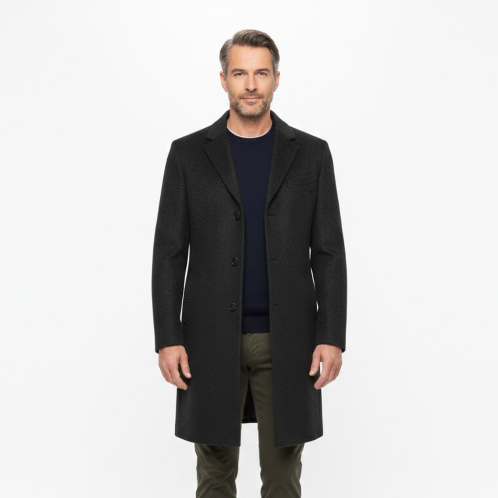 Men's Long Coat with Notch Lapel, Single Button Closure, Modern Slim Fit 2