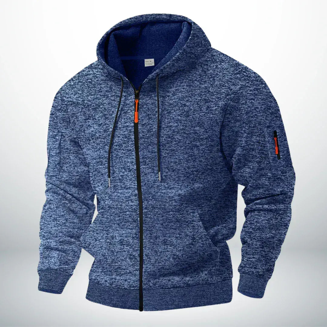 Men's Zip-Up Hoodie with Hood and Zippered Sleeve Pocket 1