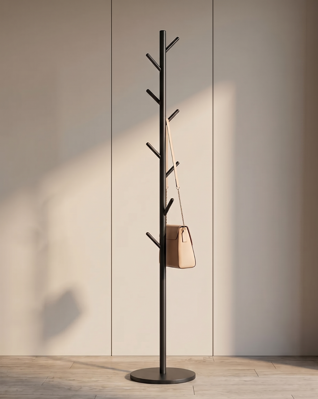 Freestanding Coat Rack in Black Metal with 8 Hooks 1