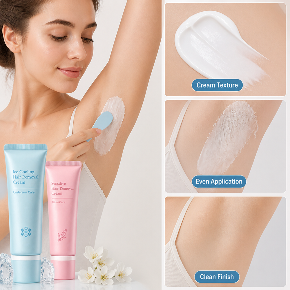 Dual-Action Hair Removal Cream for Sensitive Areas with Niacinamide and Cooling Ice Sensation 2