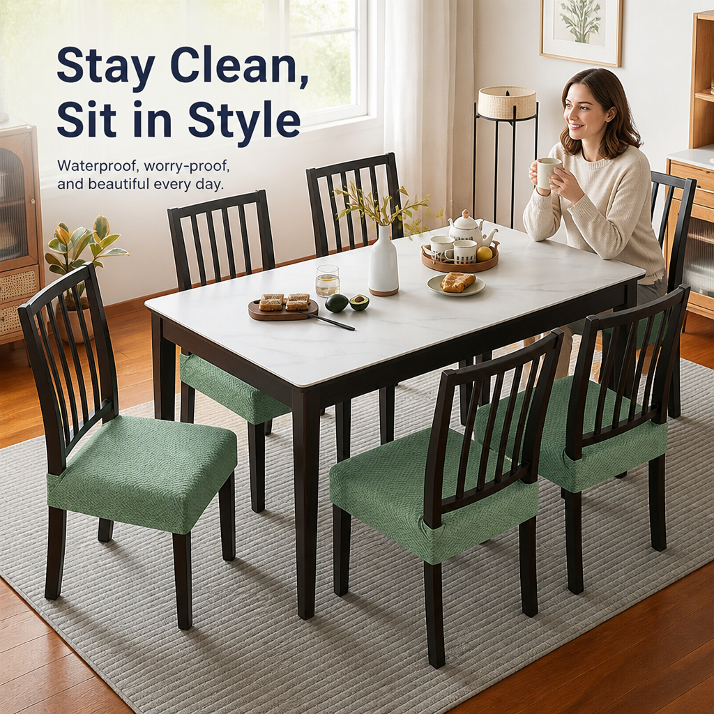 Waterproof Stretch Woven Chair Covers, Slip-Resistant Jacquard Polyester 2
