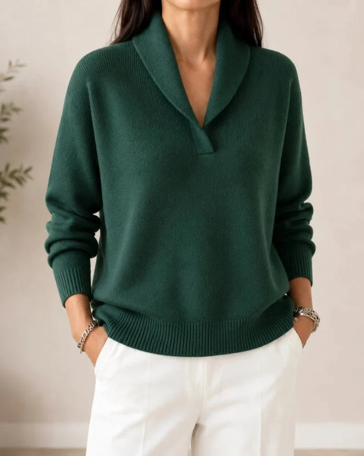 Soft V-Neck Sweater with Shawl Collar 2