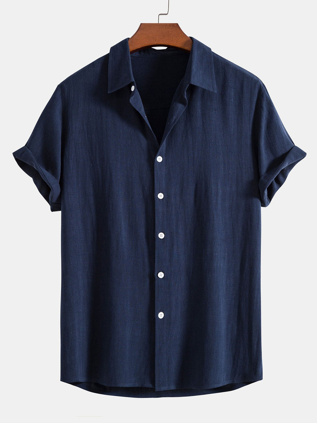 Men's Linen Blend Short Sleeve Button-Up Shirt, Relaxed Fit 4