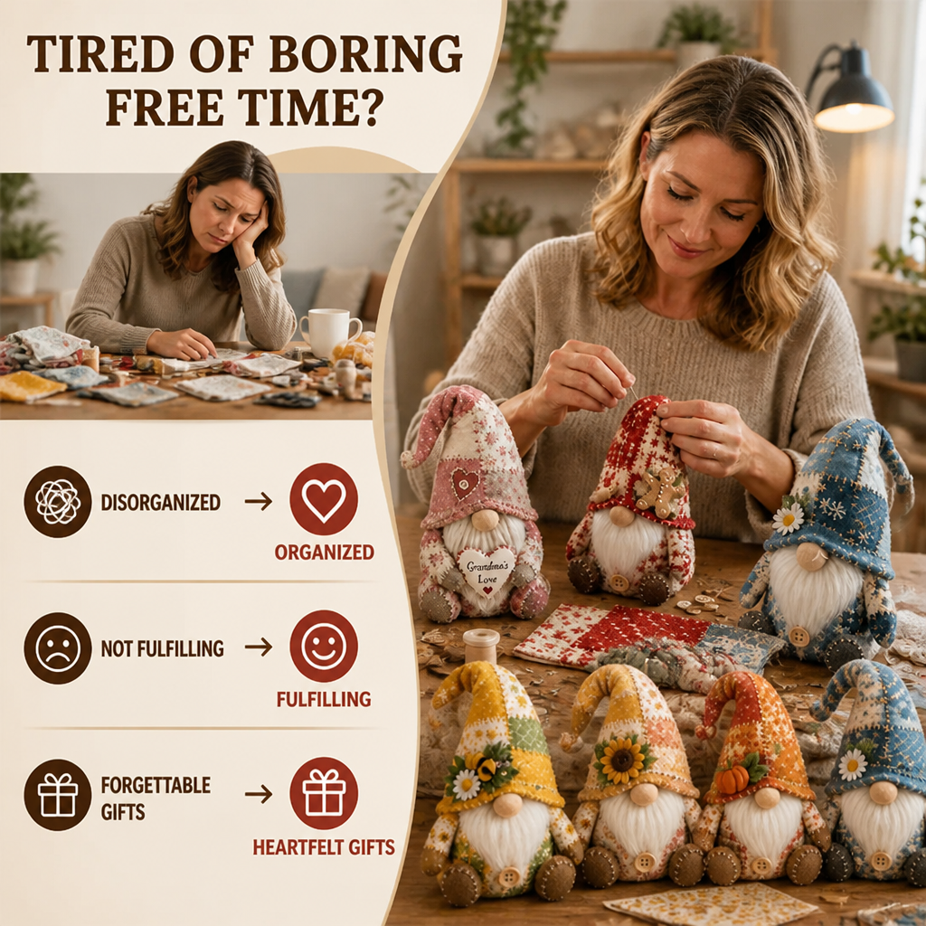 DIY Patchwork Gnome Sewing Kit for Beginners with Pre-Cut Fabric 2