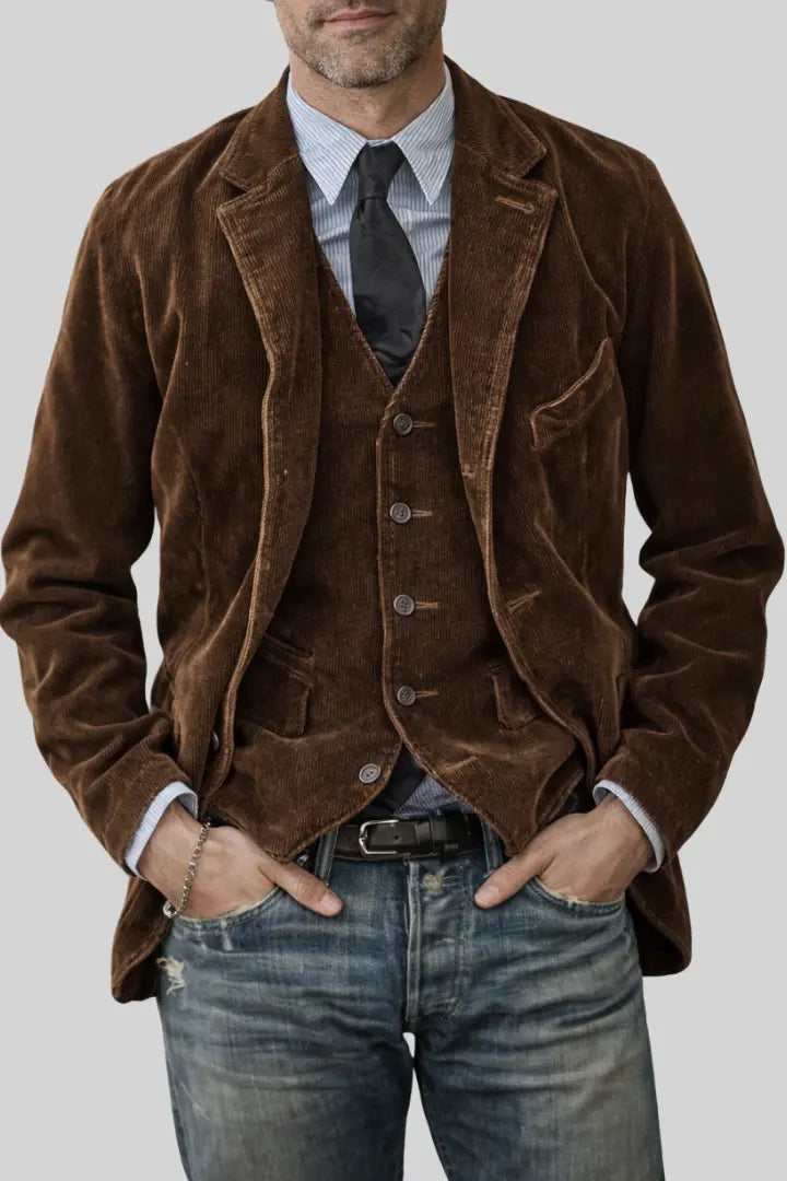 Men's Vintage Jacket and Vest Set - Classic Style with a Modern Edge 1