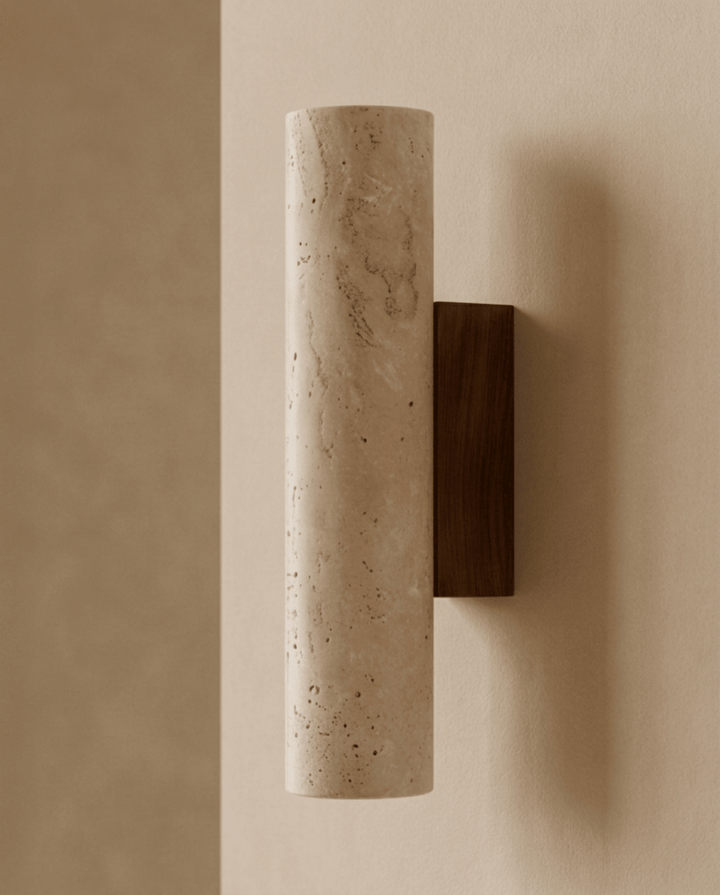 Natural Travertine Stone and Solid Wood Wall Sconce 1