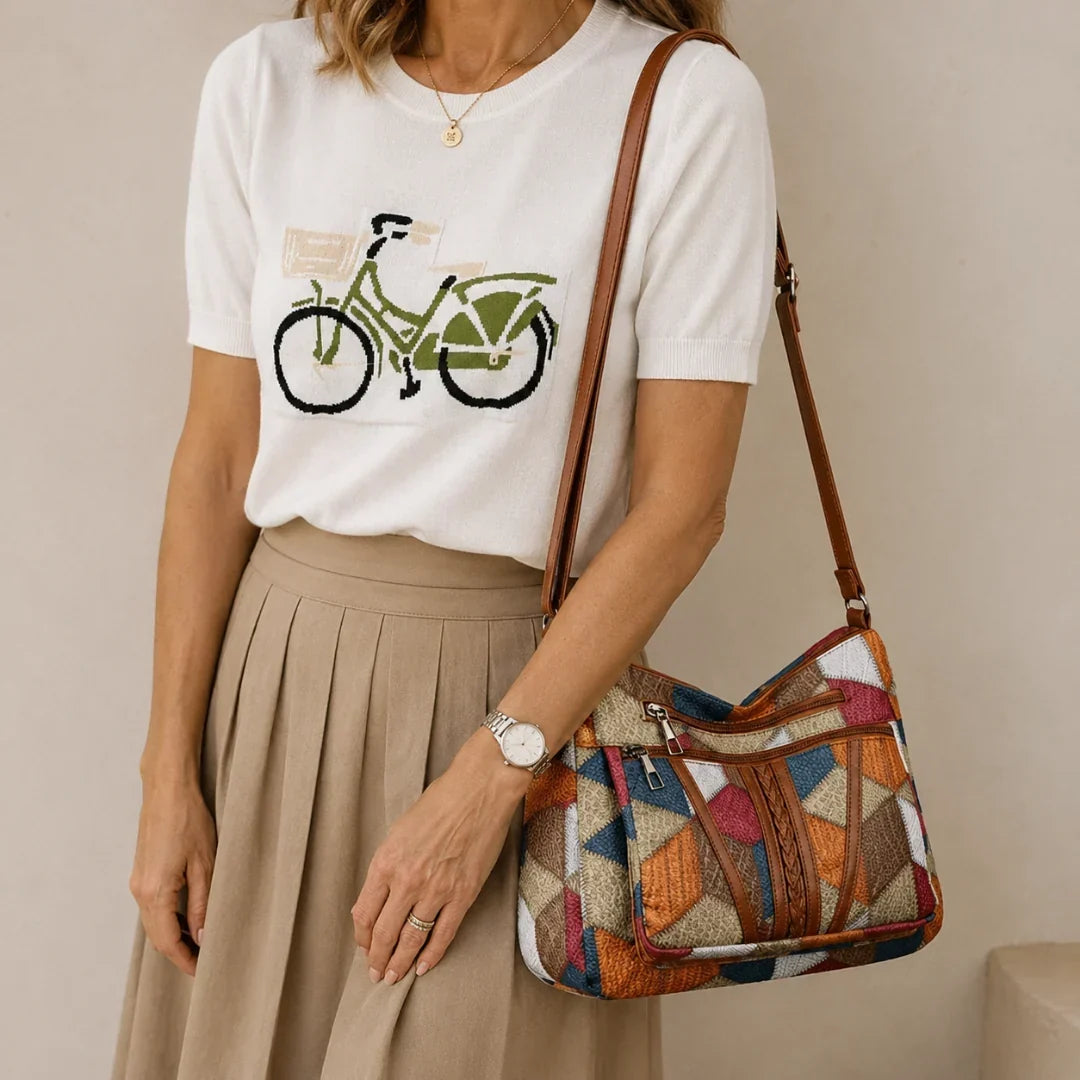 Patchwork Everyday Bag with Faux Leather Inserts 1