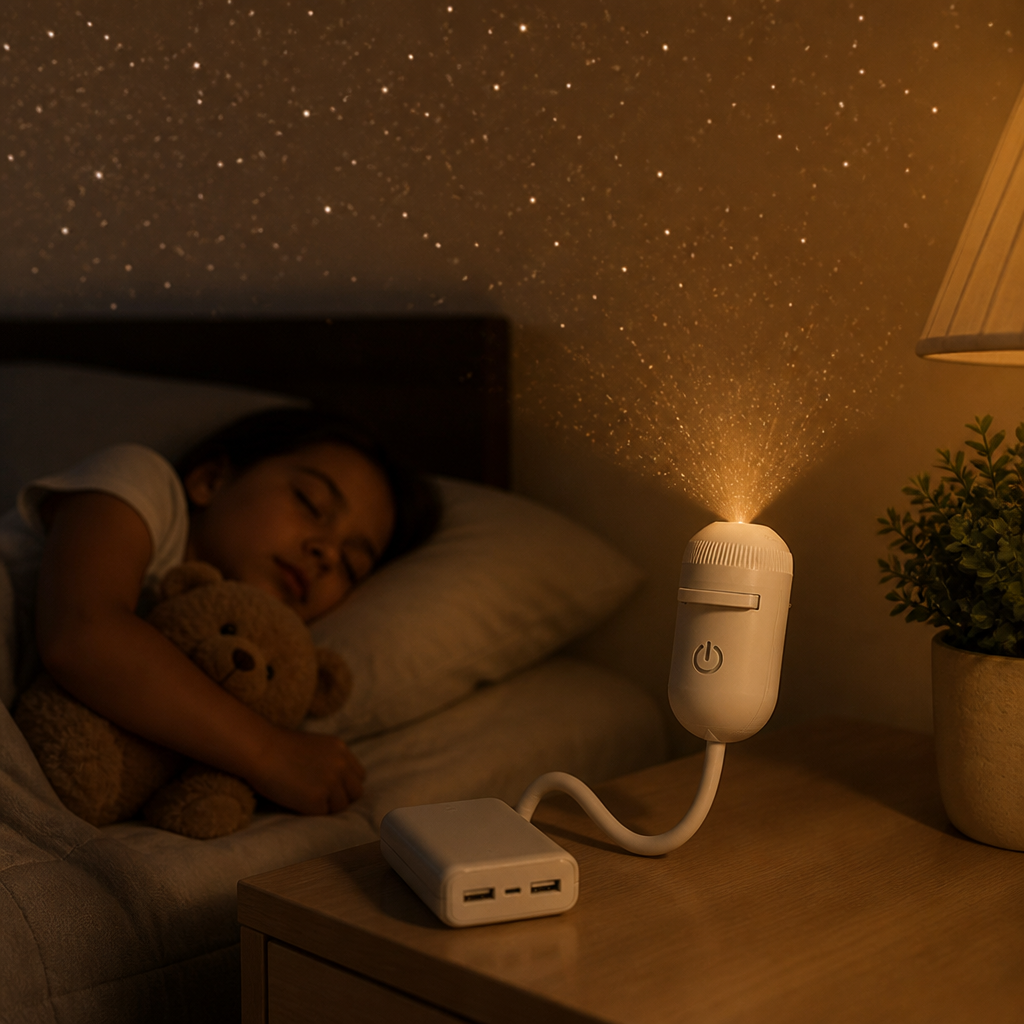 2-in-1 Star Projector & Warm Night Light with Interchangeable Films, USB Powered 4