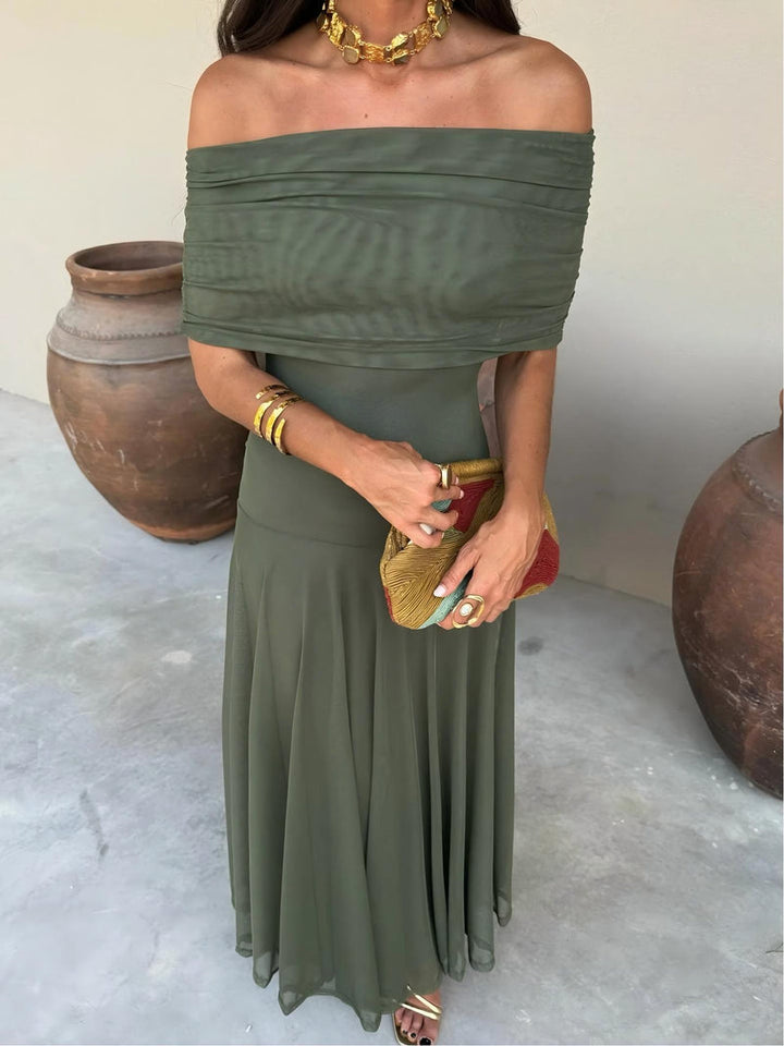 Elegant One-Shoulder Mesh Maxi Dress with Flowing Skirt 3