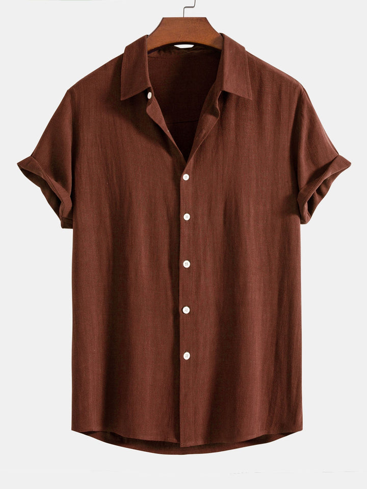 Men's Linen Blend Short Sleeve Button-Up Shirt, Relaxed Fit 1