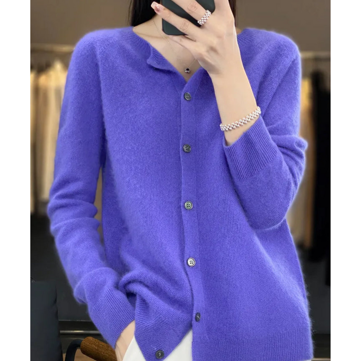 Merino Wool & Cashmere Cardigan for Women - Elegant O-Neck Winter Knit 3