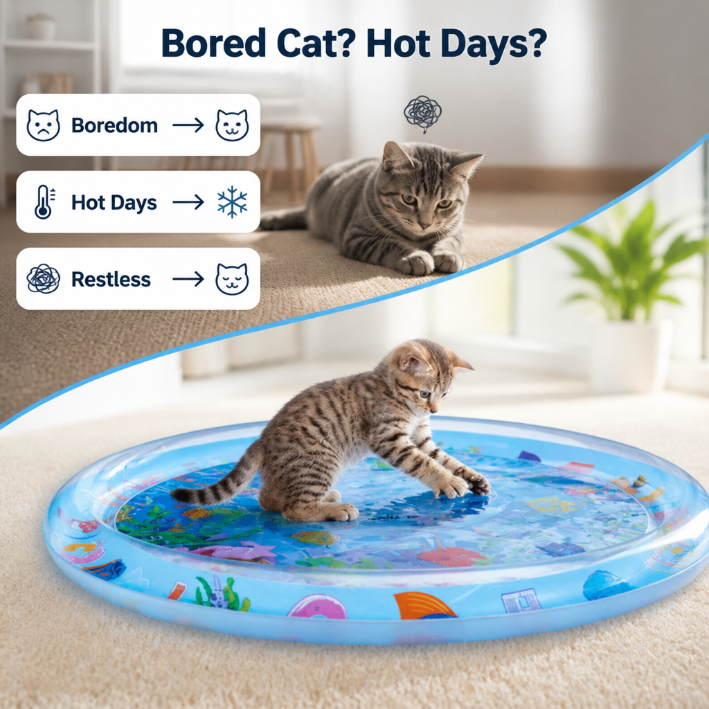 Cat Water Play Mat with Floating Fish - BPA-Free Silicone Cooling Pad 2