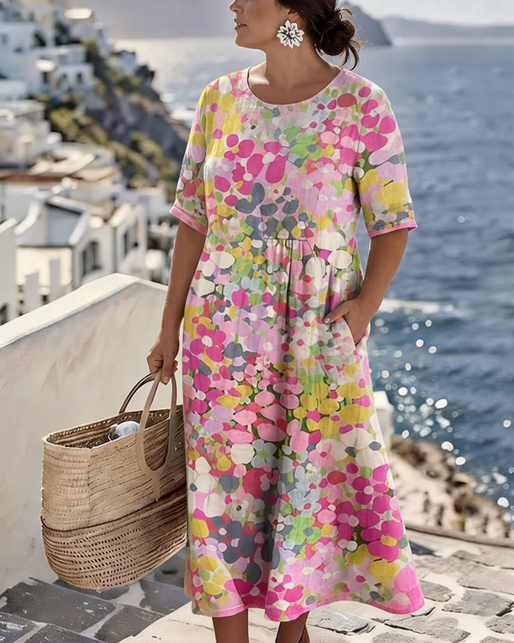 Santorini Midi Dress in Breathable Cotton Blend, Loose Flowing Fit 2