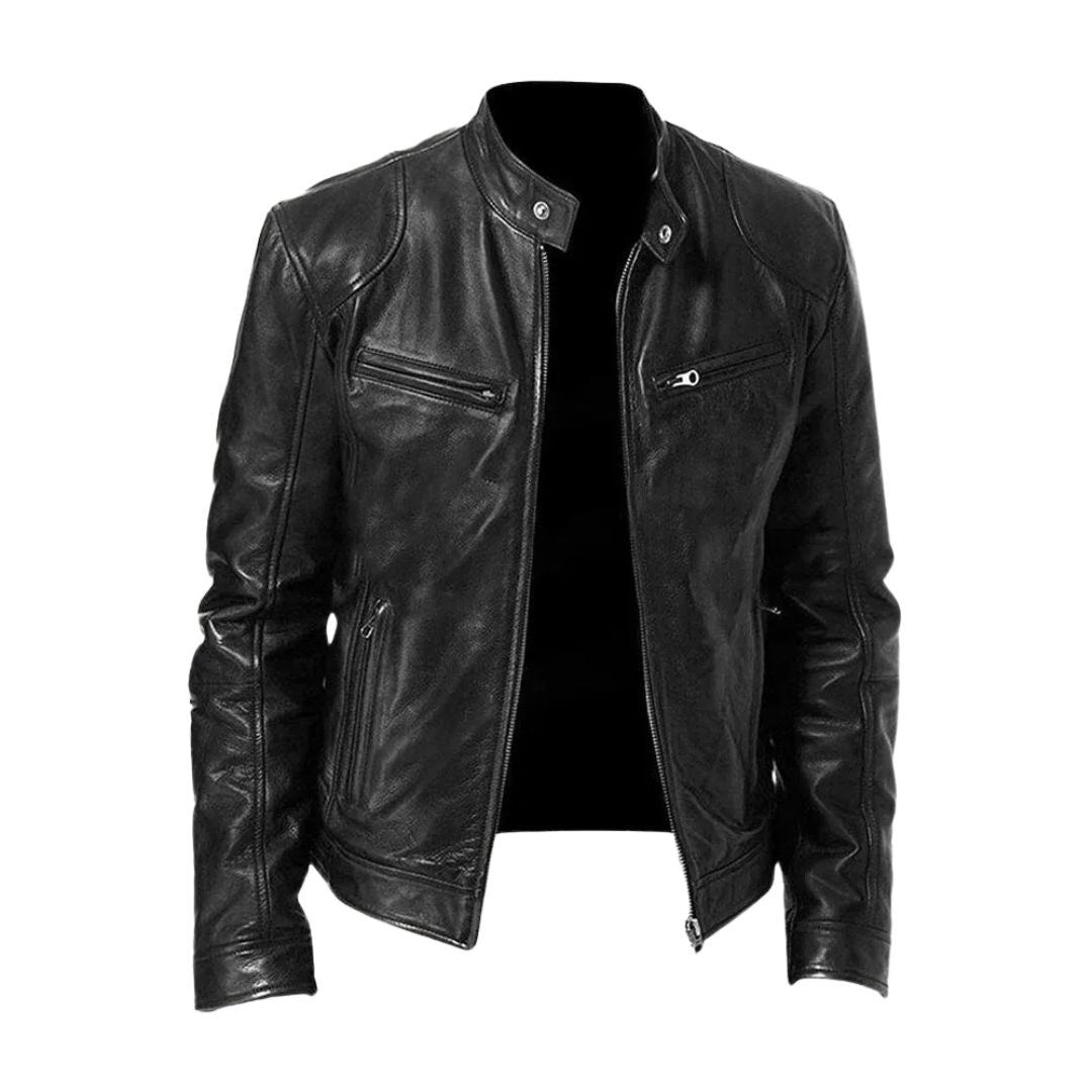 Classic Leather Jacket with Stand Collar for Men 1