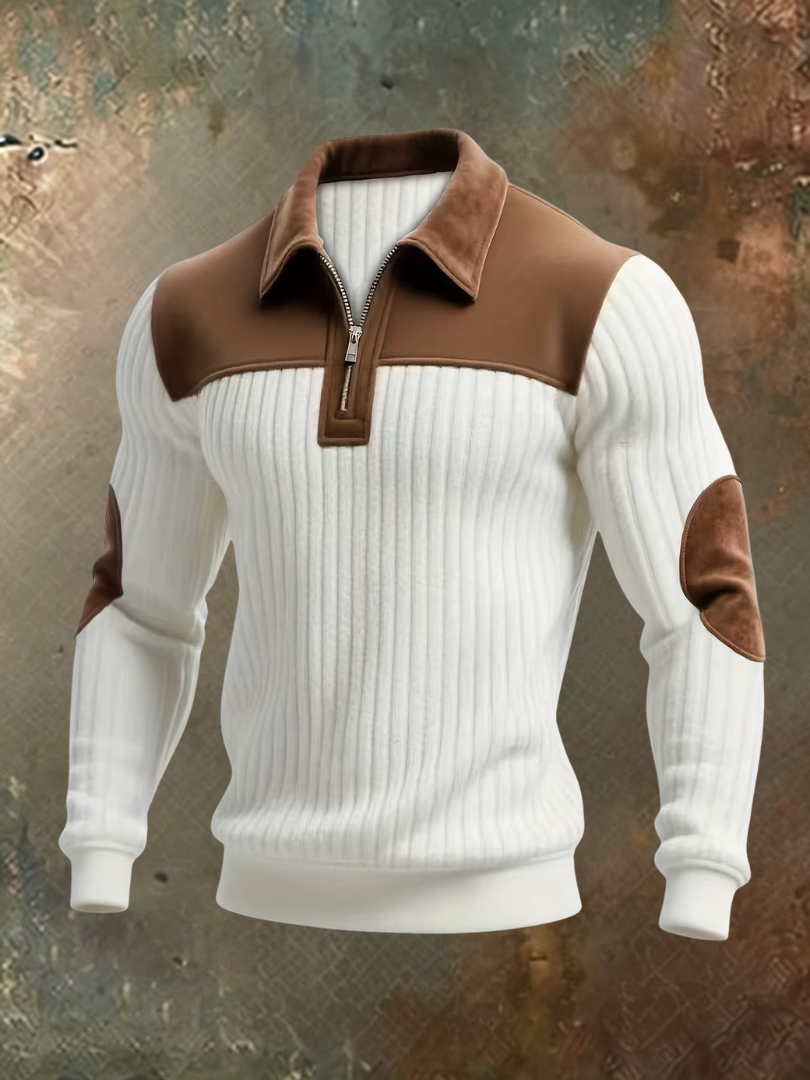 Luxe Men's Sweater with Suede-Look Accents 1