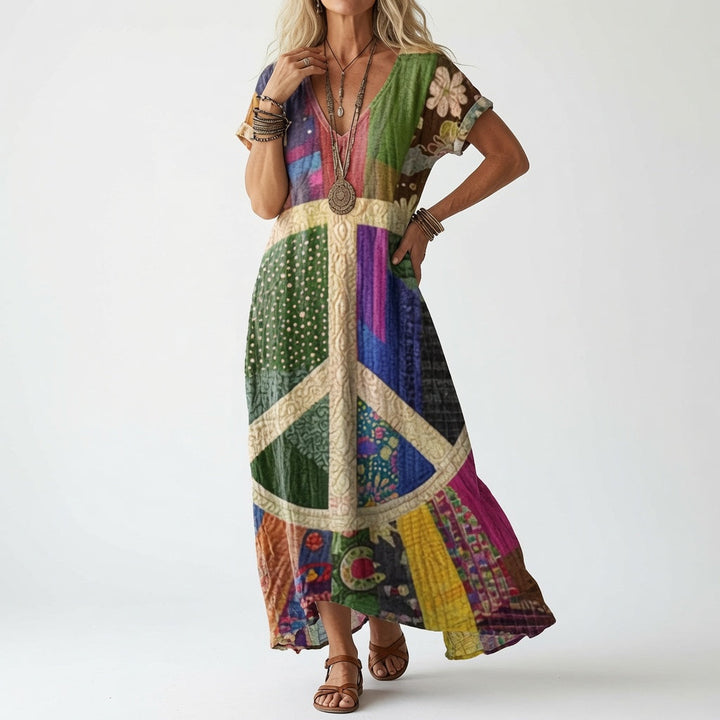 Floral Midi Summer Dress with V-Neck, Short Sleeves and Flowing Cut 2