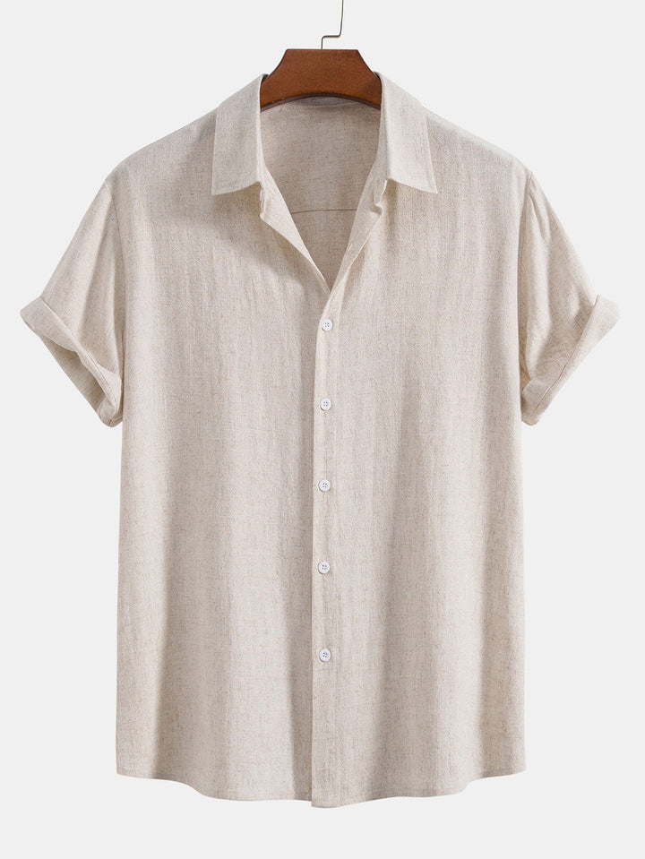 Men's Linen Blend Short Sleeve Button-Up Shirt, Relaxed Fit 3