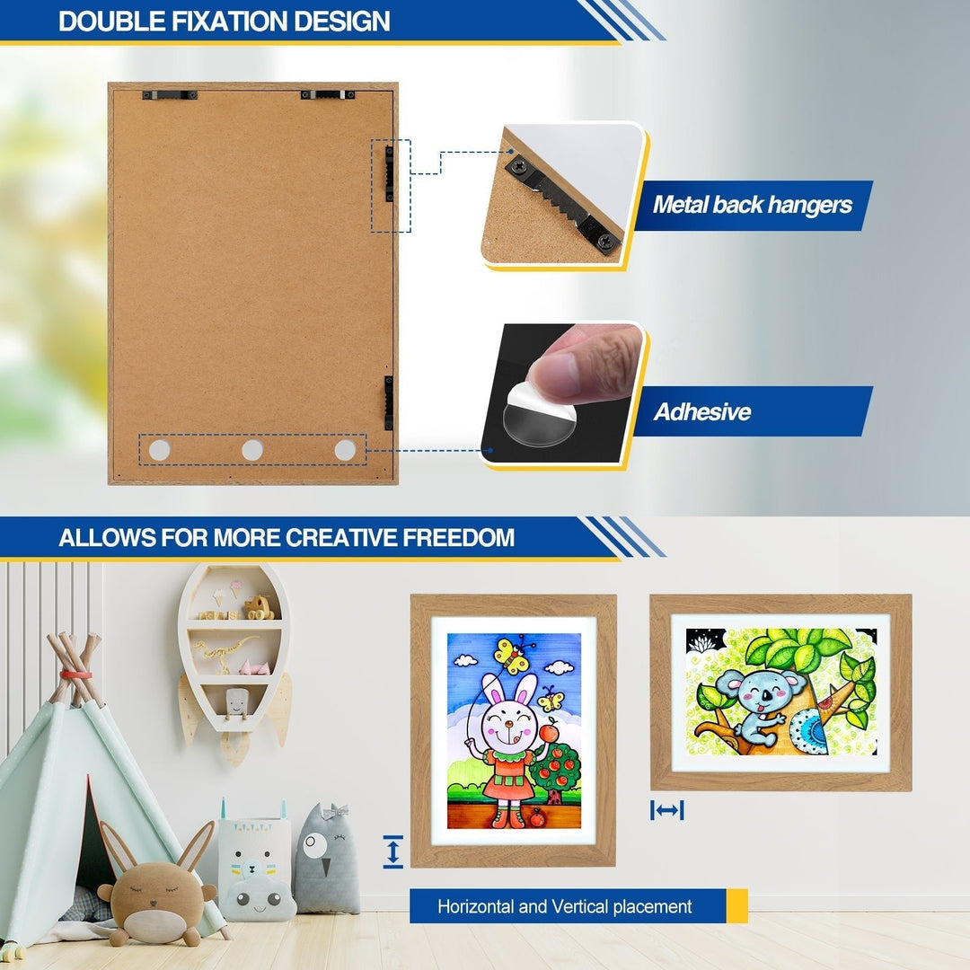 Kids Art Frame with Hinged Opening for A4 Drawings, Holds Up to 150 Pieces, MDF and Tempered Glass 16