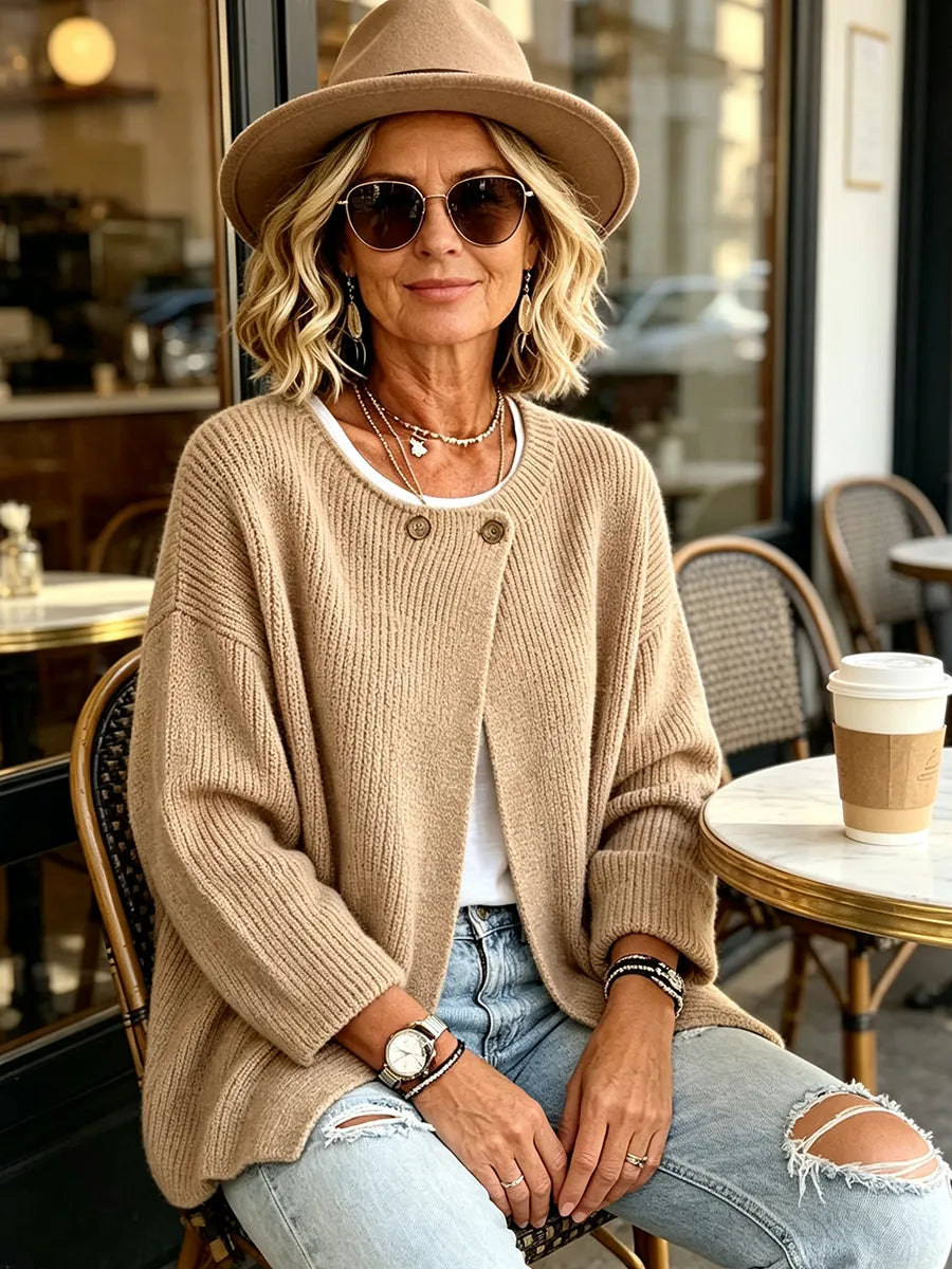 Women's Ribbed Knit Cardigan with Asymmetric Hem and Single Button Front 5