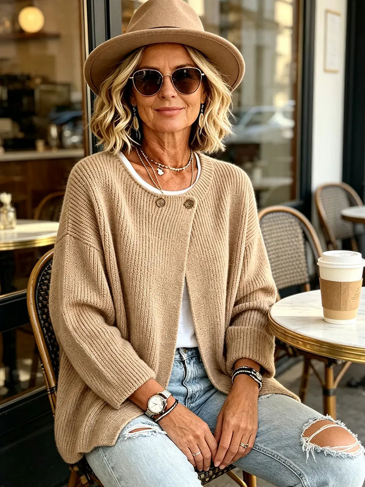 Women's Ribbed Knit Cardigan with Asymmetric Hem and Single Button Front 5