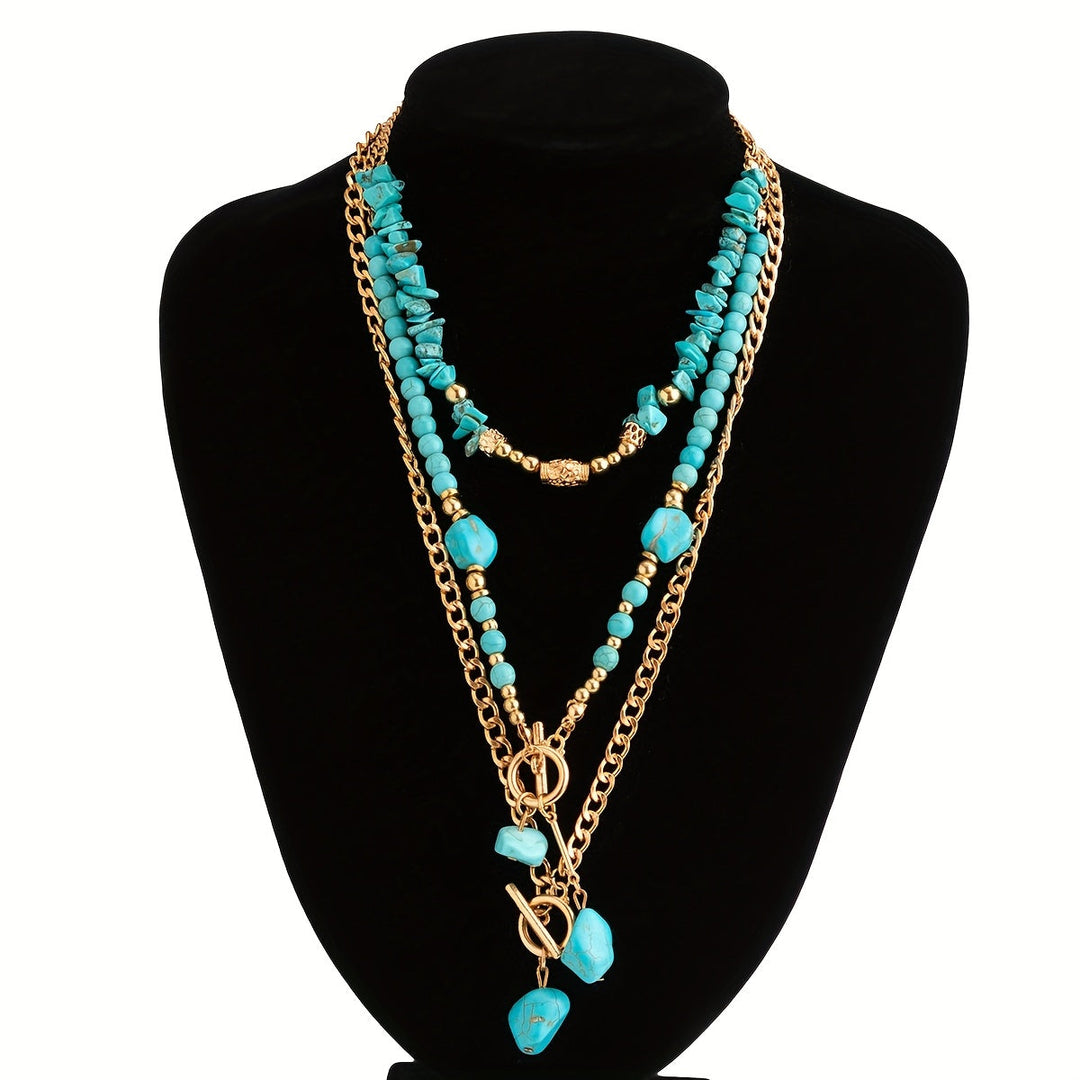 Bohemian Turquoise Beaded Layered Necklace Set of 3 for Women 3